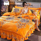 Warm Flannel Four-piece Thick Gold Mink Fleece Bed Skirt Quilt Cover Pillowcase Set Winter Double Bed Supplies
