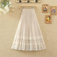 Golden Velvet Yarn Skirt Woman's Mid-length Elastic Waist Printed Lace High Waist A-line Skirt Pleated Skirt School Work Travel