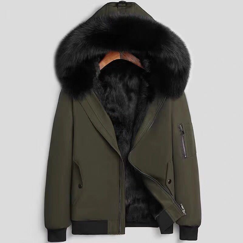 Parkas Fur One Men's Faux Fur Winter Coat Mink Fox Fur Collar Short Coat