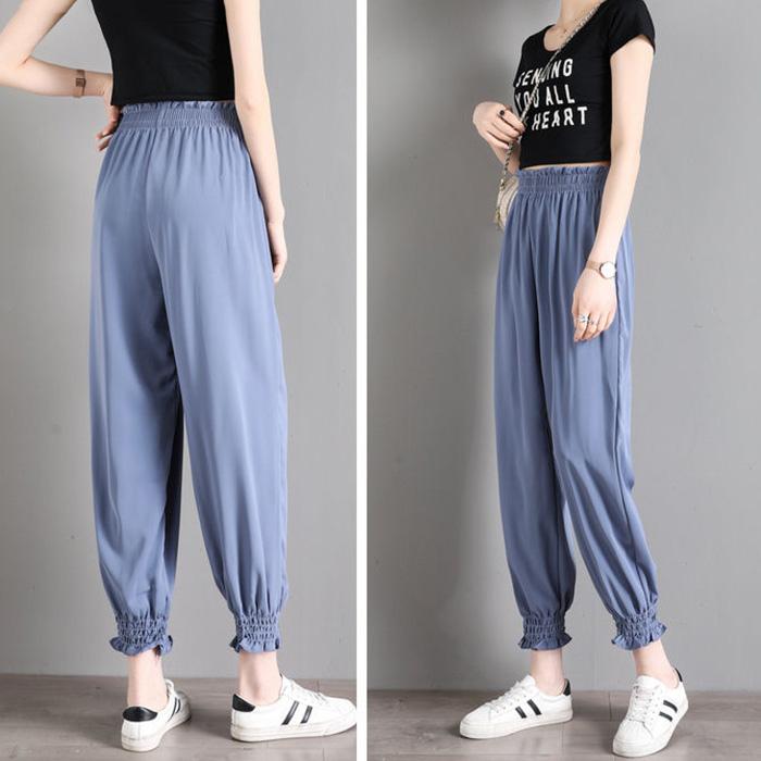 WTEMPO Summer Cool Chiffon Harem Trousers Thin Women Loose High Waist Wide Leg Straight Trousers Casual Comfortable Office Home Go Out Party