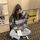 Autumn and Winter Stripe Long-sleeved Jacquard Sweater Loose Round Neck Female Sweater Wild