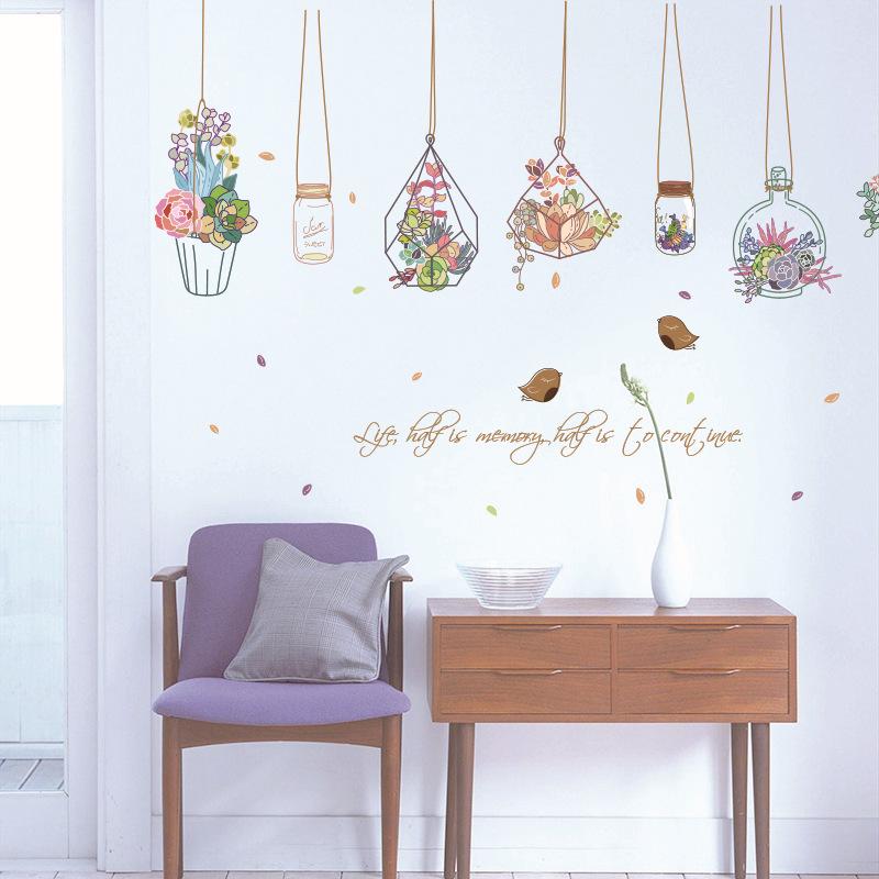 Basket potted bedroom bedside living room romantic creative PVC removable wall sticker painting