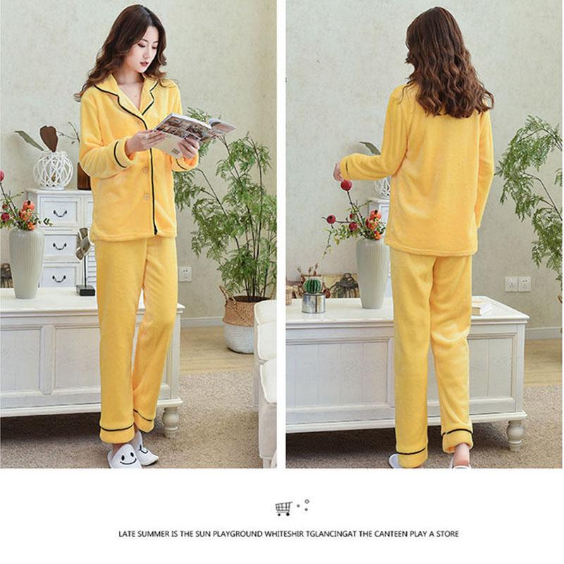 Genuine Flannel Autumn and Winter Women's Pajamas Plus Velvet Thick Coral Fleece Suit Large Size Warm Home Service