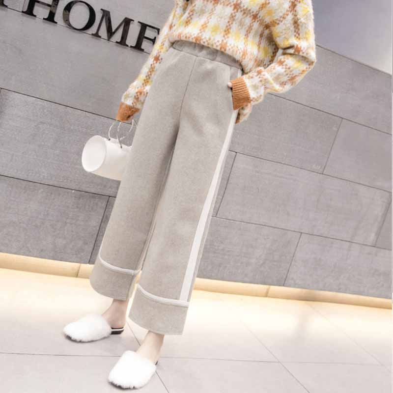 Autumn and Winter Thick Woolen Pants Wide-leg Pants Loose Women's Thin Straight-leg Pants Student Plus Size Casual Pants Nine-point Pants