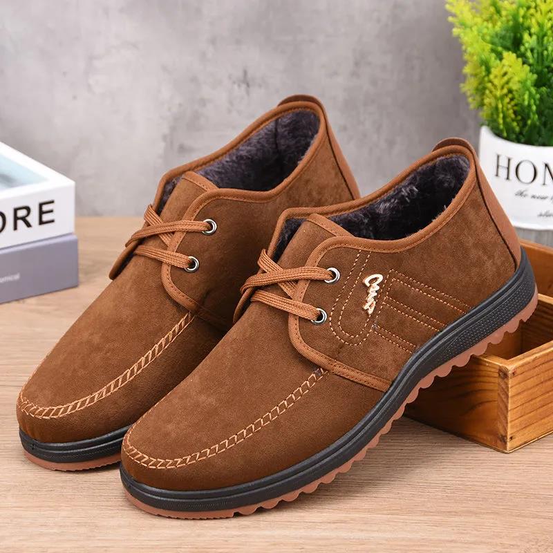 Men Winter Cloth Shoes Men's Work Shoes Wear-resistant Non-slip Casual Shoes Plus Velvet Thick Cotton Shoes