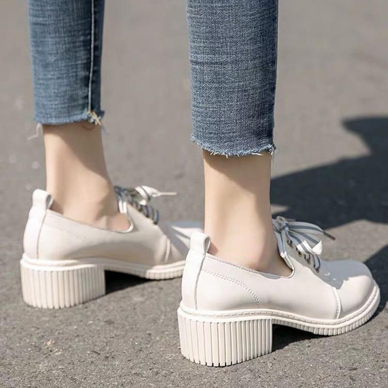 Mid-heel Single Shoes Women's Shoes Spring Wild Autumn Shoes British Style High Thick Heel Small Leather Shoes