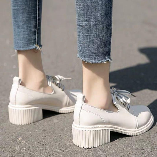 Mid-heel Single Shoes Women's Shoes Spring Wild Autumn Shoes British Style High Thick Heel Small Leather Shoes