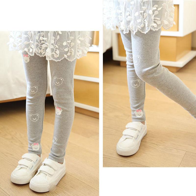 Girls Spring and Autumn Bear Print Leggings Korean Children's Pants Slim Stretch Pants Casual Pants