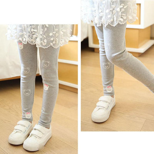 Girls Spring and Autumn Bear Print Leggings Korean Children's Pants Slim Stretch Pants Casual Pants
