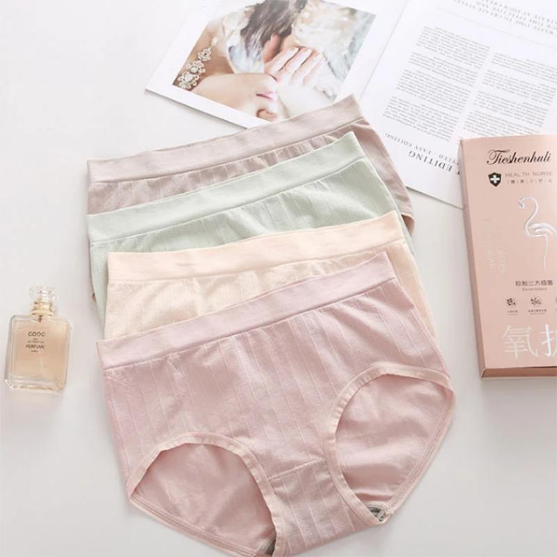 4 Packs Women's Underwear Cotton File Mid-waist Breathable Soft Panties Graphene Antibacterial Briefs Abdomen and Hips Underpants Oversized Underwear