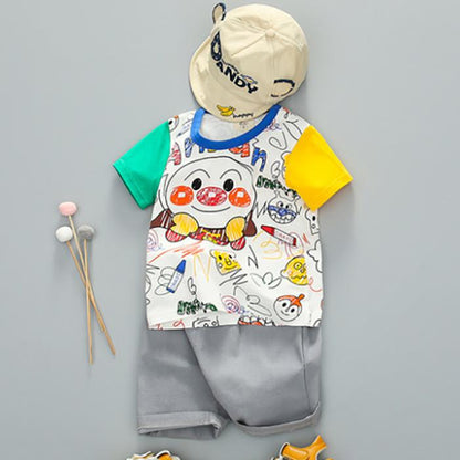 Cartoon Children's Summer Cute Set Pullover Top Short Sleeve T-shirt Shorts Boys Girls Two Piece Suit