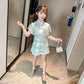 Girls' Dress Summer Broken Flowers Dress Children Net Red Girl Chinese Style Fake Two Pieces of Lace Skirt