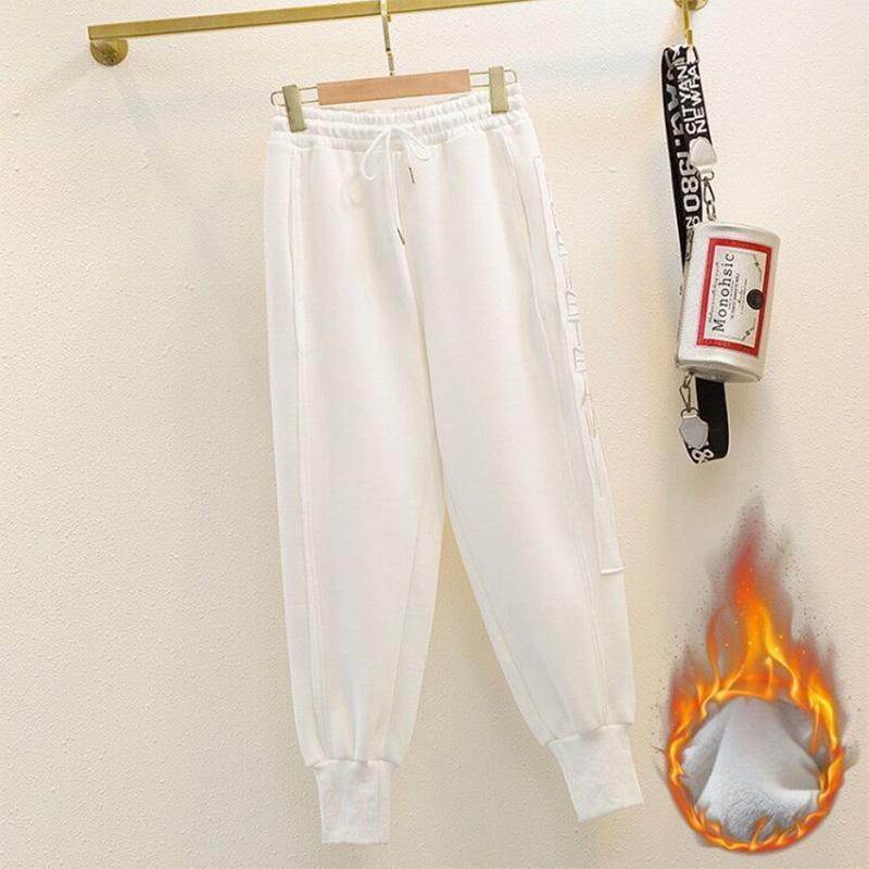 Autumn and Winter Bundle Feet Plus Velvet Sweatpants Women's Ninth Casual Pants All-match Thin Harem Sports Pants Loose