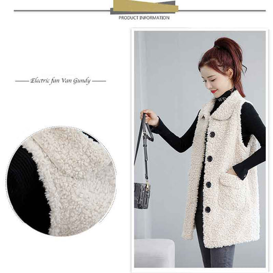 Women's Winterized Vest Lamb Wool Mid-Length Fur All-In-One Fleece Jacket