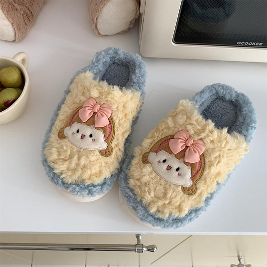 Autumn and Winter Girl Cute Cotton Slippers Warm Flat Shoes Indoor Non-slip Cotton Shoes Soft Shoes