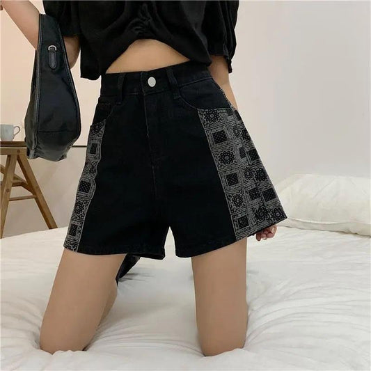 Women's Black Denim Shorts Summer Straight High-waisted Wide-leg Pants Plus Size Fat Girls Thin A-line Shorts
