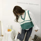 Turtleneck Vest Women's Retro V-neck Loose Striped Color Matching High Waist Short Wool Sweater Thin Sleeveless Sweater Simple Ladies Top