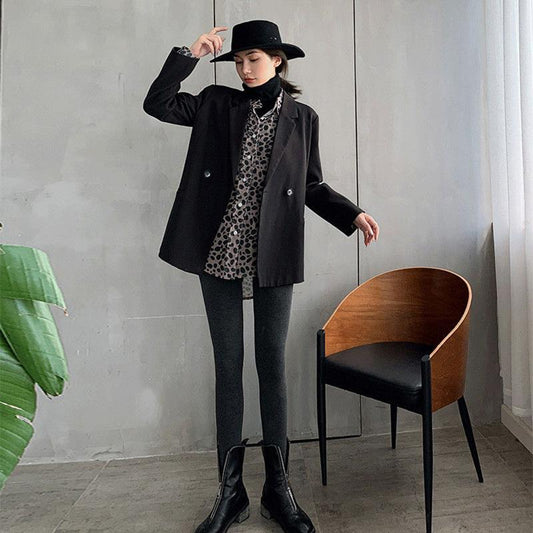 Gray Leggings Autumn and Winter Thick Striped Women Plus Velvet Warm Pants Stepped on To Wear Outside