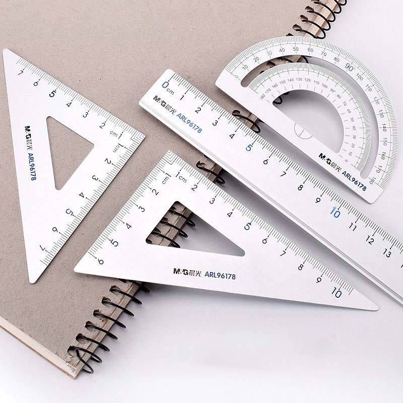 Aluminum Alloy Ruler Set Student Exam Metal Ruler Straight Edge Triangle Protractor