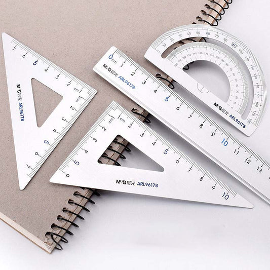 Aluminum Alloy Ruler Set Student Exam Metal Ruler Straight Edge Triangle Protractor