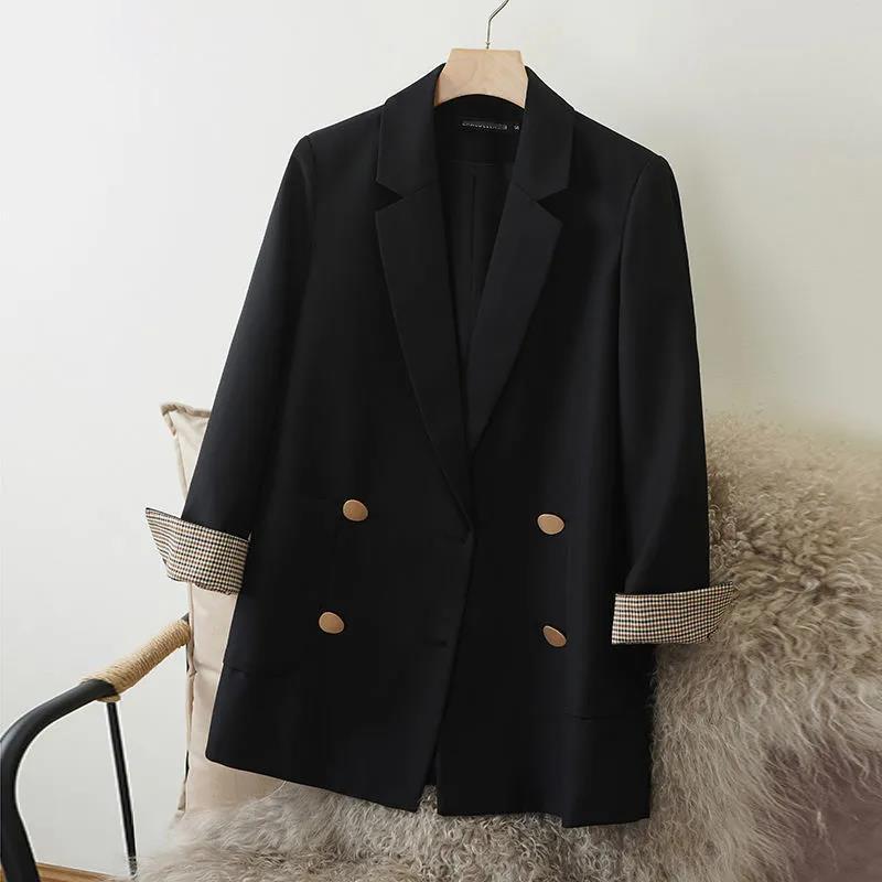 Leisure Suit Jacket Female Long Section of The Spring and Autumn Suit Slim British Style Double-breasted Suit Jacket Women's Casual Loose Coat