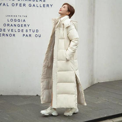 Women Winter Long Jacket Hooded Side Split Windproof Warm Down Jacket Oversize Cotton Padded Parkas