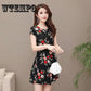 Women A-line Floral Print Midi Slim Elegant Party Vintage Dress Belt