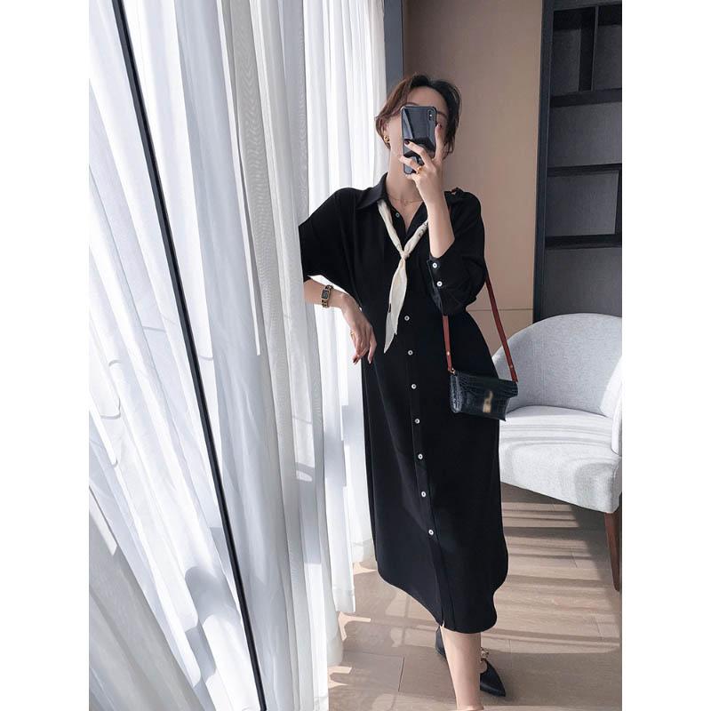 Spring Summer White Shirt Dress Cardigan Niche Waist Waist Was Thin A-line Long Skirt Women