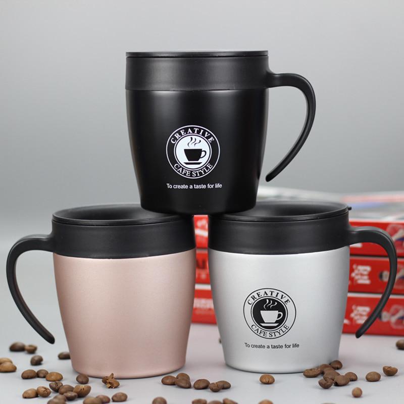 380ml Coffee Vacuum Cup Stainless Steel Vacuum Flask with Handle Cover and Stirring Spoon