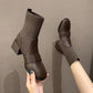 Women's Thick-heeled Autumn Short Boots Women's Mid-heel Socks Boots British Short Martin Boots Soft Leather Comfortable