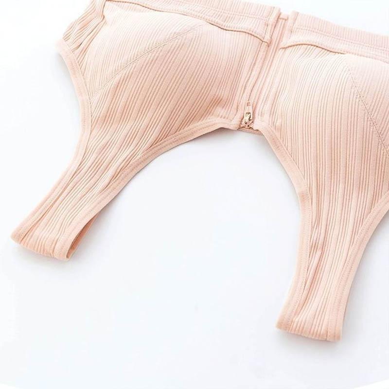 Large Size Zipper Front Buckle Gathering Underwear Thin Simple Glossy Full Cup Cotton Tank Top Bra