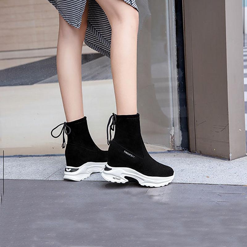 Elastic Short Boots Martin Boots Women's High Invisibility Increased Women's Shoes Thick-soled Fashion All-match Plush Boots Martin Boots