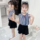 2PCS Children Clothing Set Spring Summer Girls Suits Printing Sleeveless Stripe Tops + Pants Clothing Set