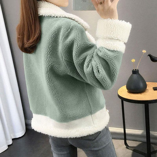 Autumn and Winter Lamb Wool Coat Women's Short Loose Knitting Fur One Thick Sweater Cardigan Women