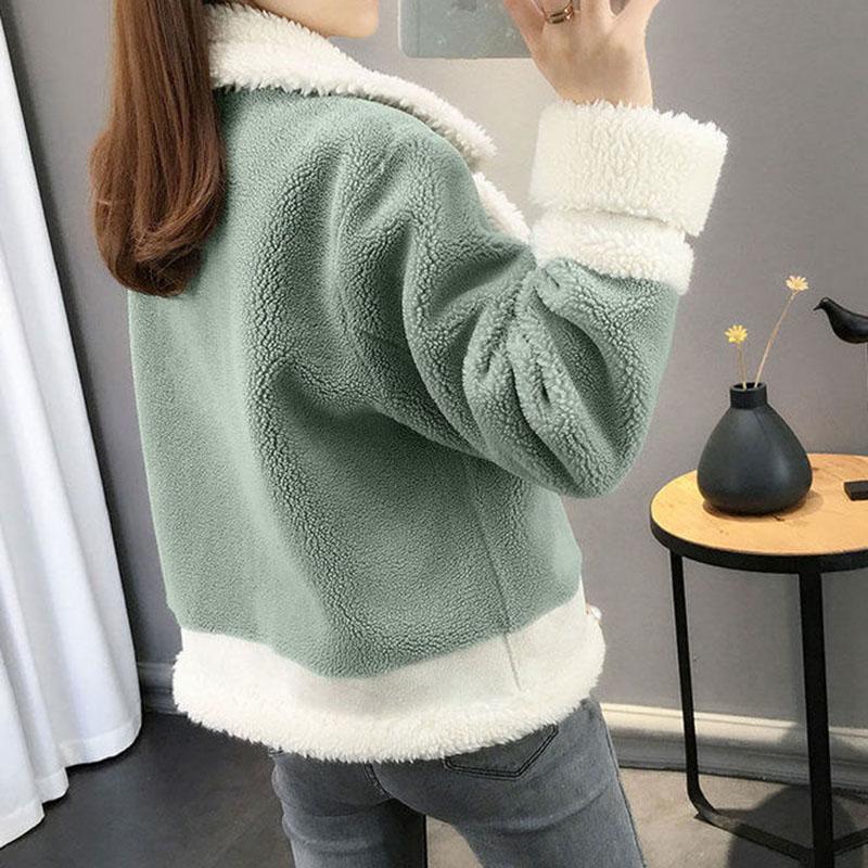 Autumn and Winter Lamb Wool Coat Women's Short Loose Knitting Fur One Thick Sweater Cardigan Women