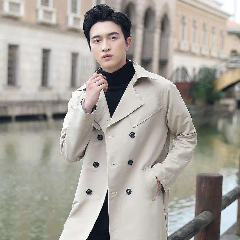 Men's Youth Long Windbreaker 2021 Spring and Autumn New Mid-length Coat Jacket