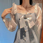 Female Vintage Slim High Waist Party Dress Elegant Fairy Short Sleeve Holiday Little Fresh Dress