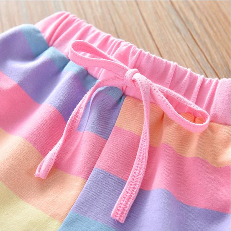 Two-piece Suit Children's Clothing Summer Rainbow Casual Suit Girls Fungus T-shirt Shorts