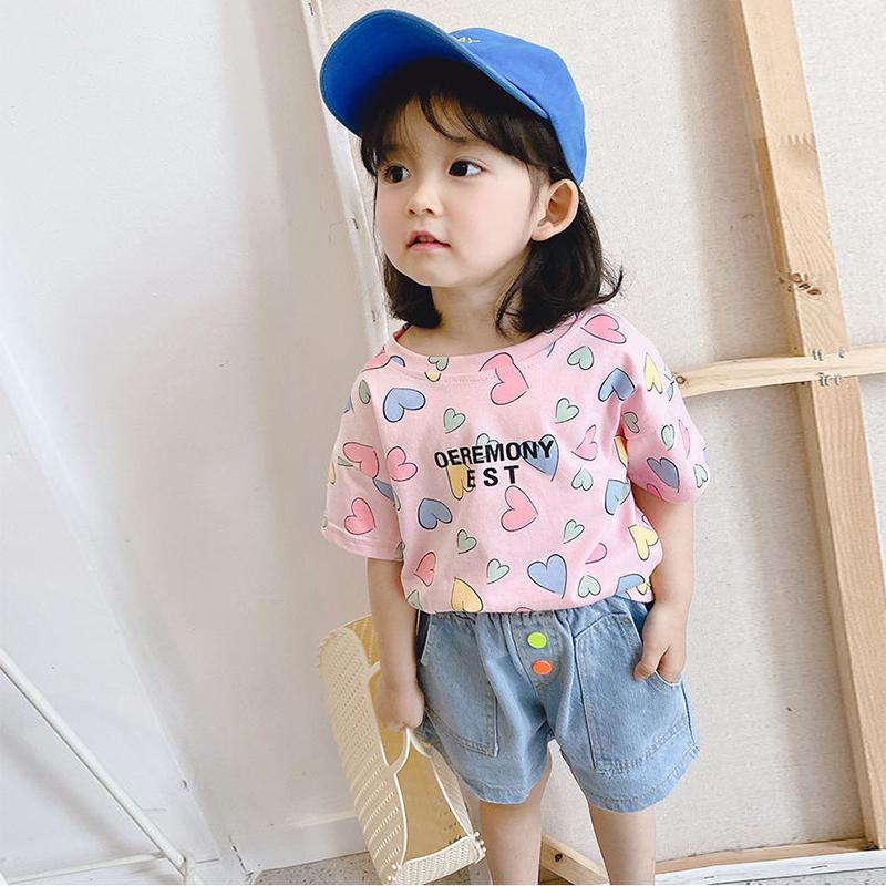 Girls T-Shirt Short Sleeve Tee Tops Kids Cartoon Printing Clothes Children Birthday Party Wear