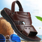 Men Leather Sandals Summer Classic Peep Toe Slippers Soft Sandals Men Roman Comfortable Outdoor Walking Footwear
