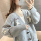 Lazy Style Knitted Cardigan Women's Autumn and Winter Loose School Style V-neck Long-sleeved Sweater Jacket