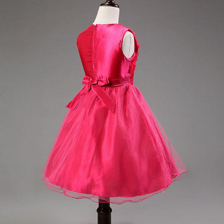 Girls Dress Net Gauze Tutu Skirt Rose Flower Bow Little Princess Birthday Show Dress