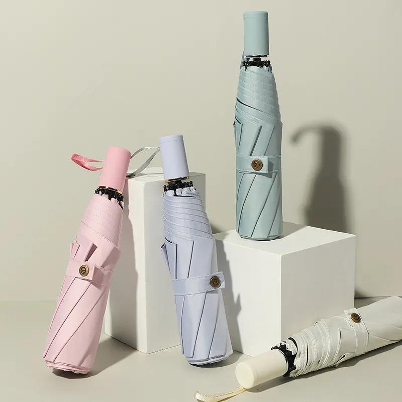 Simple Solid Color Umbrella Ins Sunshade Sun and Rain Dual-use Korean Version Sunscreen and UV Protection Folding