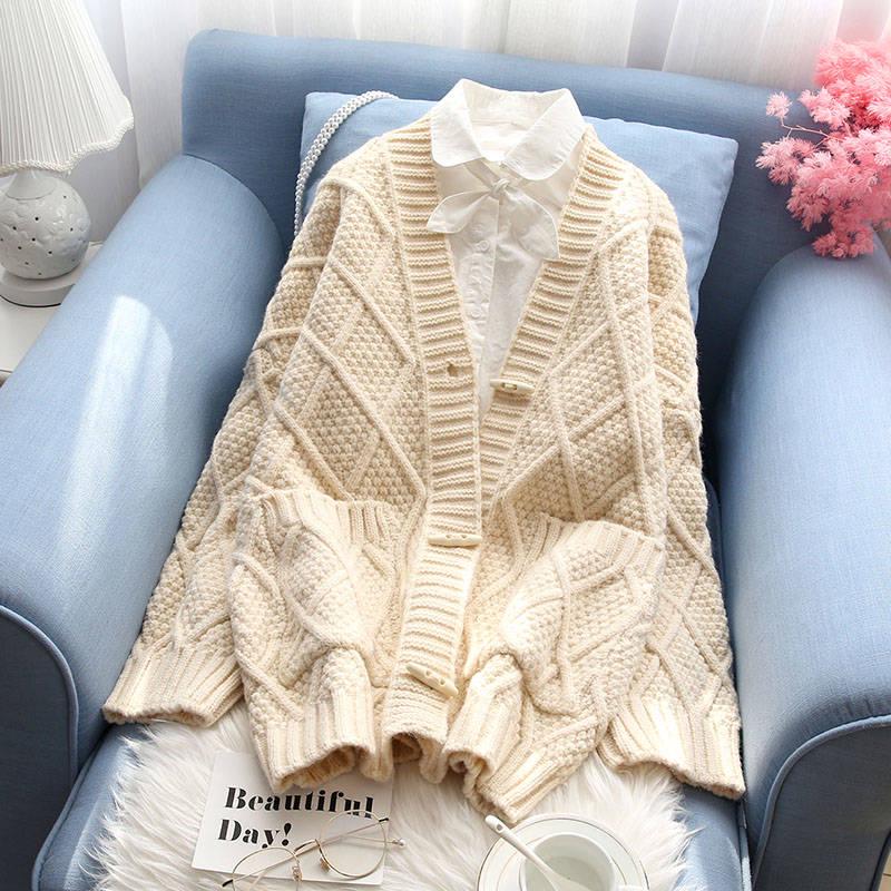 Sweater coat women's cardigan new thick thick twist is very fairy lazy wind loose knit top