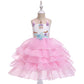 Kids Unicorn Dress for Girls Flower Appliques Ball Gown Little Girl Princess Dresses Elegant Party Costumes Children Clothing