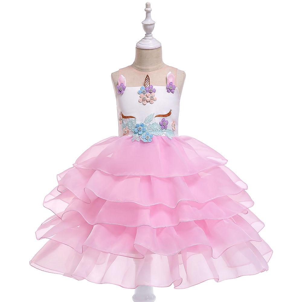 Kids Unicorn Dress for Girls Flower Appliques Ball Gown Little Girl Princess Dresses Elegant Party Costumes Children Clothing