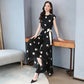 Polka Dot Chiffon Women's Two-piece Loose Wide-leg Pants Round Neck Sleeveless Bow-knot Shirt Chiffon Fabric Light and Breathable