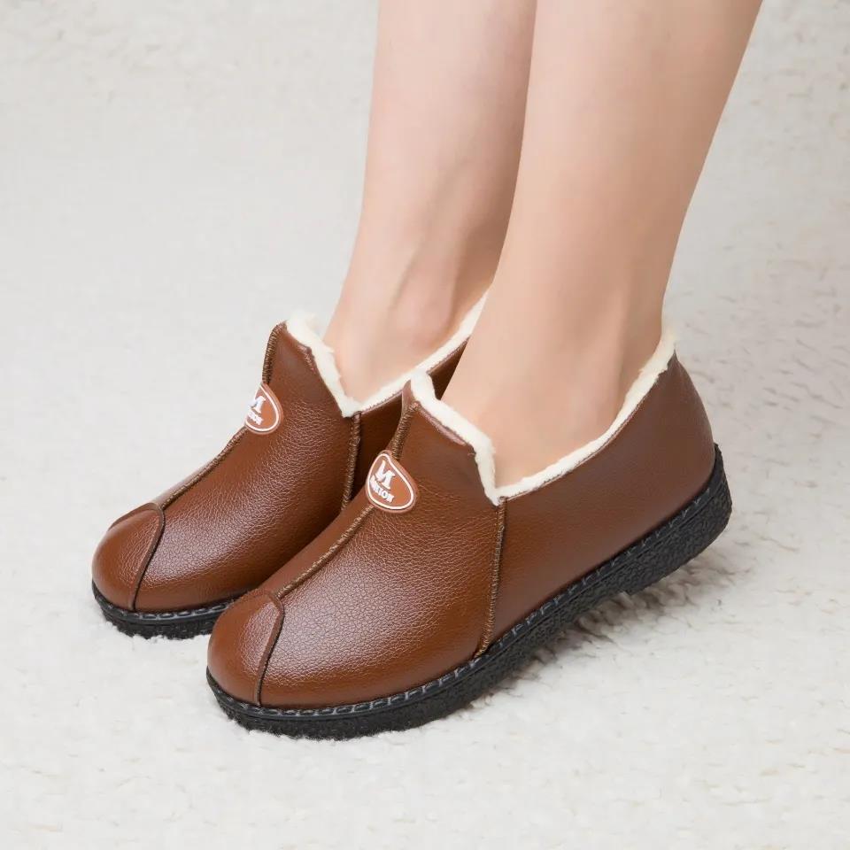 Winter Women's Cotton Shoes Plus Velvet Thickening Warm Waterproof Non-slip Flat Shoes