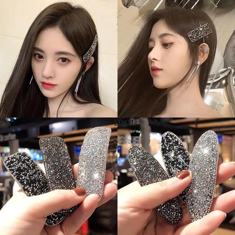 4PCS Cute Hairpin Bangs Clip Side Clip Headdress Bb Clip Shiny Hairpin Full Drill Word Clip Hair Top Clip Student Hairpin
