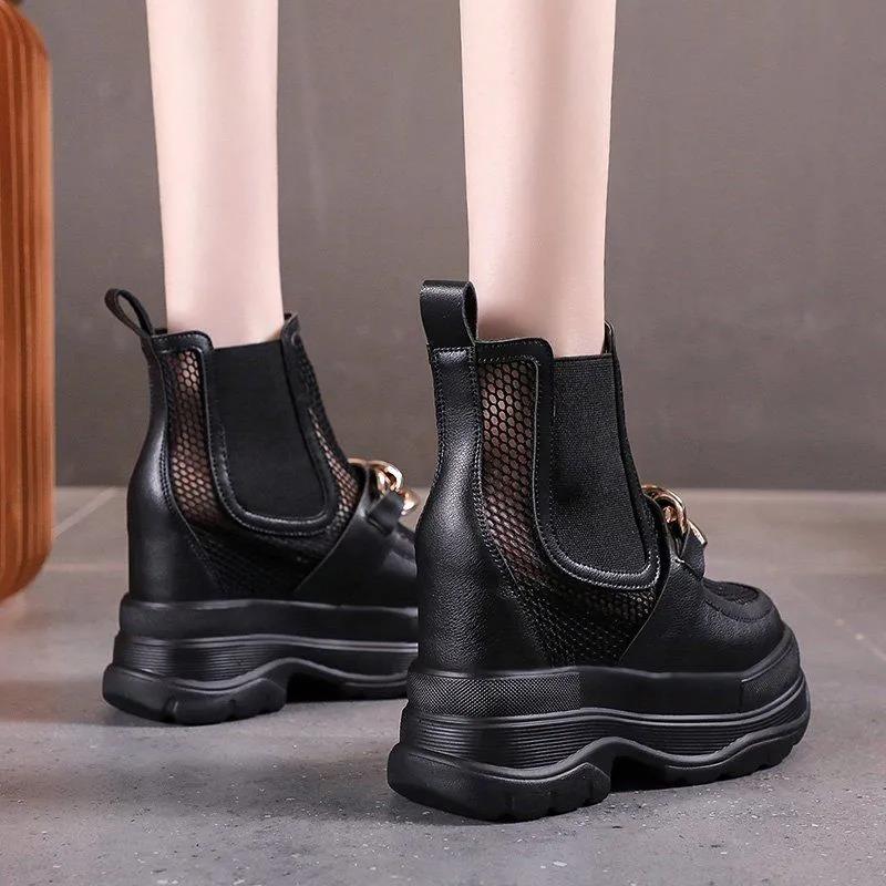 Women's Net Gauze Cool Short Martin Boots Within 10cm Summer Breathable Net Red Hollow Platform Net Boots